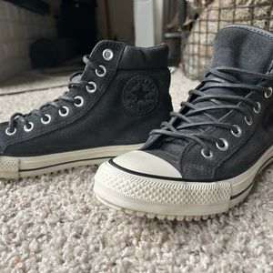 Black leather high top converse